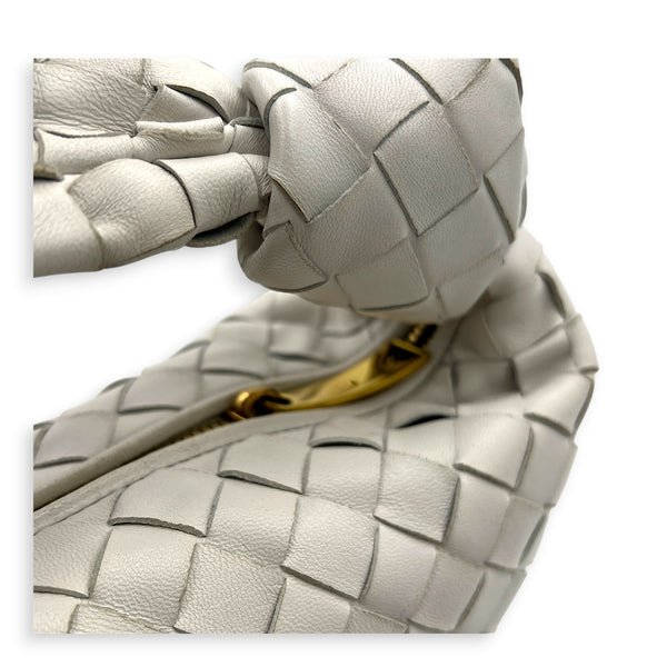 Jodie Shoulder Bag Mini White in Intrecciato Leather, Gold hardware