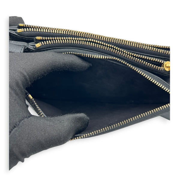 Saddle Trio Crossbody Bag Black in Calfskin, Gold hardware