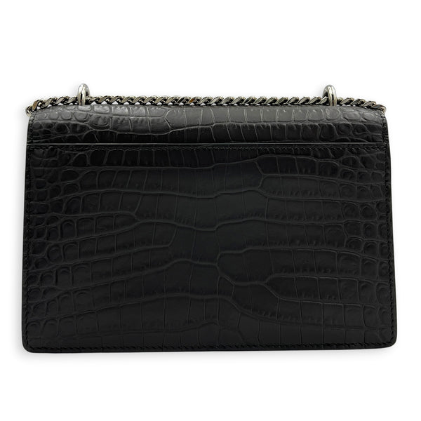 Sunset Shoulder Bag Mini Grey in Crocodile Embossed Calfskin, Silver hardware
