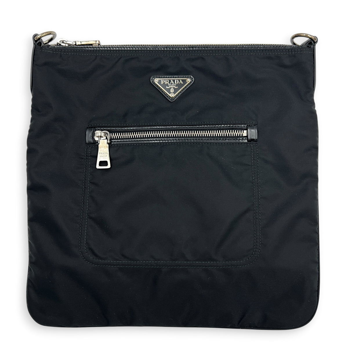 Logo Crossbody Bag Nero in Nylon, Silver hardware