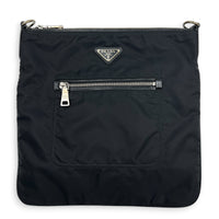 Logo Crossbody Bag Nero in Nylon, Silver hardware
