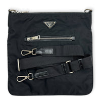 Logo Crossbody Bag Nero in Nylon, Silver hardware