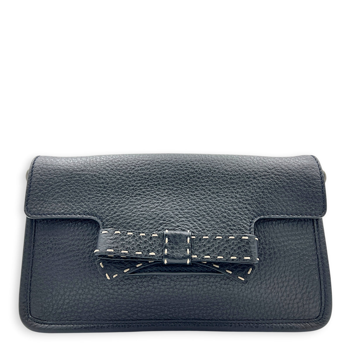 Bow Shoulder Bag Black in Calfskin, Silver hardware