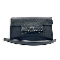 Bow Shoulder Bag Black in Calfskin, Silver hardware