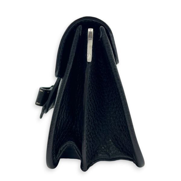 Bow Shoulder Bag Black in Calfskin, Silver hardware