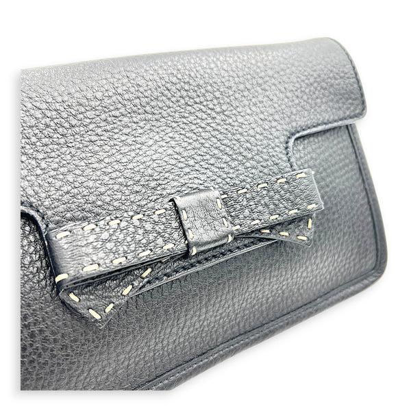 Bow Shoulder Bag Black in Calfskin, Silver hardware