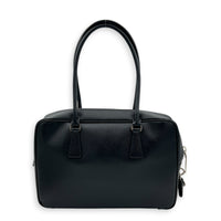 Bauletto Top Handle Bag Nero in Saffiano Leather, Silver hardware