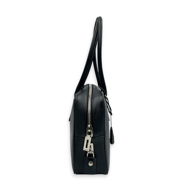 Bauletto Top Handle Bag Nero in Saffiano Leather, Silver hardware