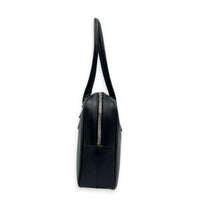 Bauletto Top Handle Bag Nero in Saffiano Leather, Silver hardware
