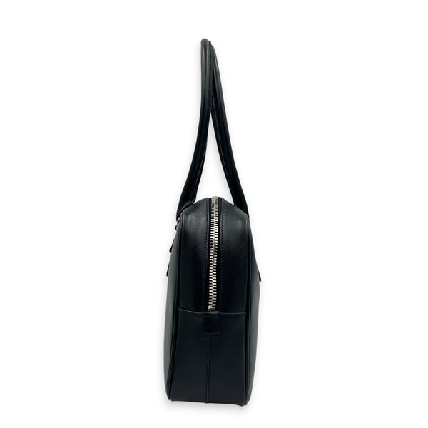 Bauletto Top Handle Bag Nero in Saffiano Leather, Silver hardware