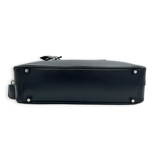 Bauletto Top Handle Bag Nero in Saffiano Leather, Silver hardware