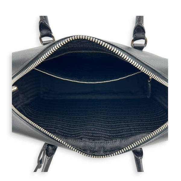Bauletto Top Handle Bag Nero in Saffiano Leather, Silver hardware