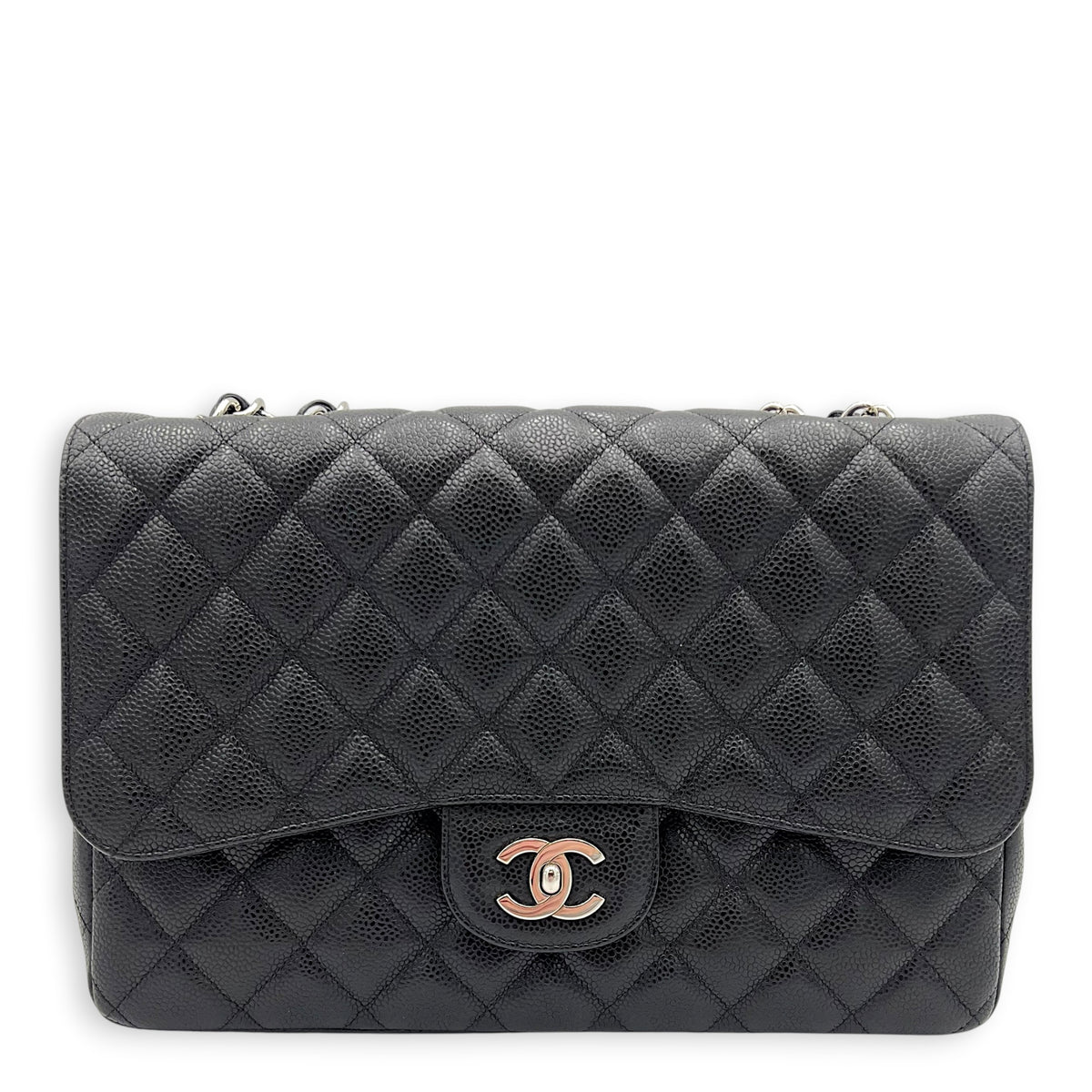Classic Flap Shoulder Bag Medium Black in Caviar Leather, Silver hardware