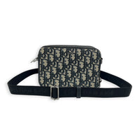Zipped Pouch Crossbody Bag Blue in Jacquard, Gunmetal hardware