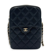 Quilted Vertical Flap Crossbody Bag Black in Caviar Leather, Gold hardware