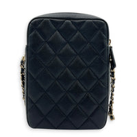 Quilted Vertical Flap Crossbody Bag Black in Caviar Leather, Gold hardware