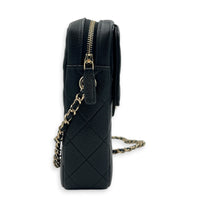 Quilted Vertical Flap Crossbody Bag Black in Caviar Leather, Gold hardware