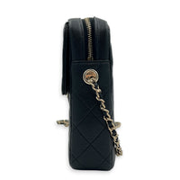 Quilted Vertical Flap Crossbody Bag Black in Caviar Leather, Gold hardware