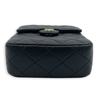 Quilted Vertical Flap Crossbody Bag Black in Caviar Leather, Gold hardware