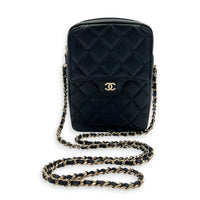 Quilted Vertical Flap Crossbody Bag Black in Caviar Leather, Gold hardware