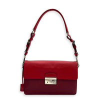 Sound Lock Red Shoulder Bag in Saffiano Leather, Silver hardware