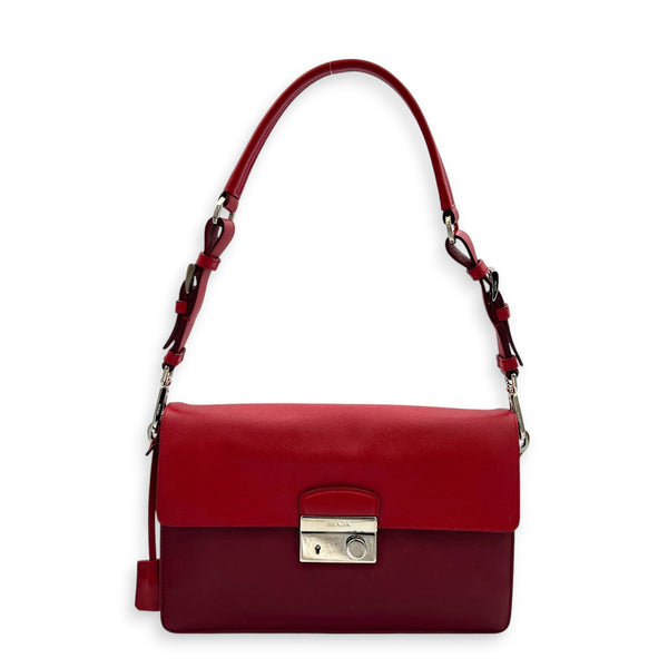 Sound Lock Red Shoulder Bag in Saffiano Leather, Silver hardware