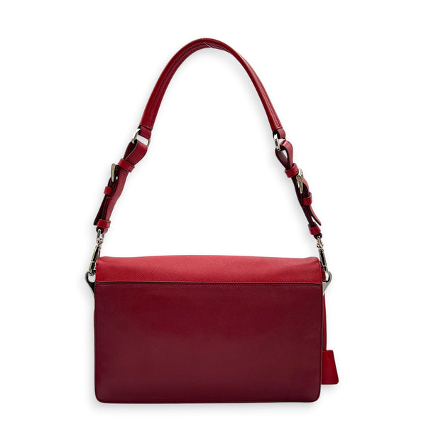 Sound Lock Red Shoulder Bag in Saffiano Leather, Silver hardware