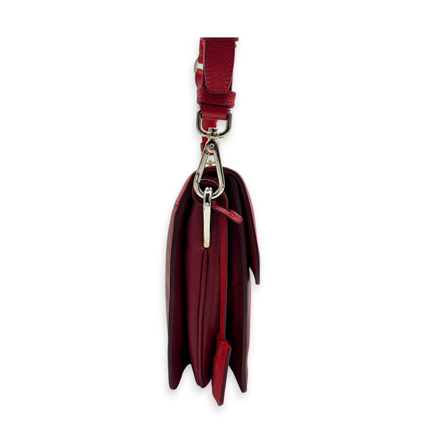 Sound Lock Red Shoulder Bag in Saffiano Leather, Silver hardware