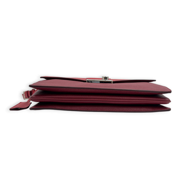 Sound Lock Red Shoulder Bag in Saffiano Leather, Silver hardware