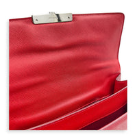 Sound Lock Red Shoulder Bag in Saffiano Leather, Silver hardware