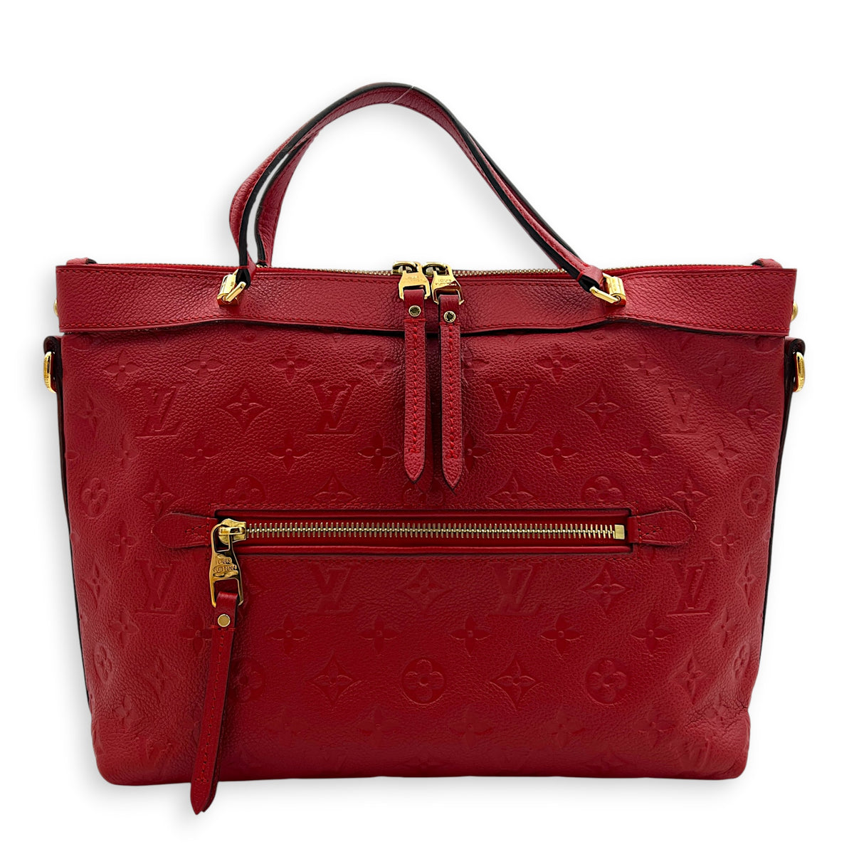 Bastille PM Red Shoulder Bag in Monogram Empreinte Leather, Gold hardware