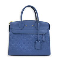 Pont Neuf Blue Top Handle Bag in Monogram Empreinte Leather, Gold hardware