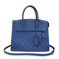 Pont Neuf Blue Top Handle Bag in Monogram Empreinte Leather, Gold hardware