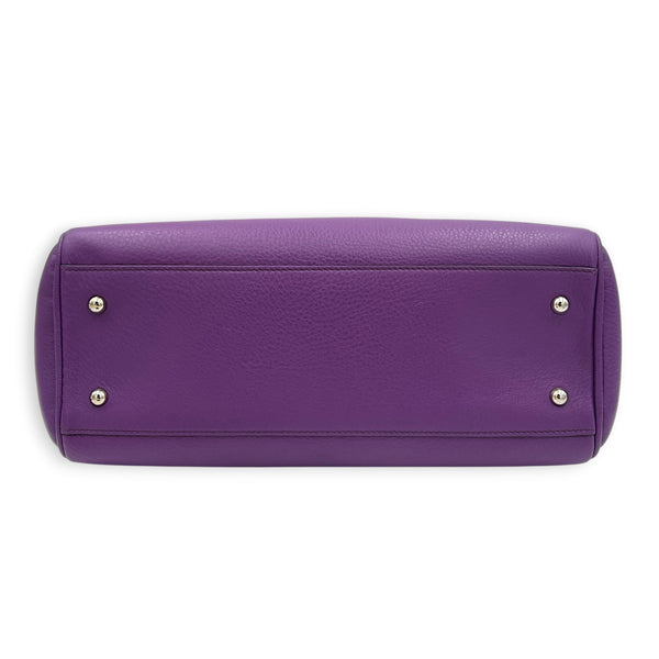 Heritage Purple Top Handle Bag in Calfskin, Silver hardware