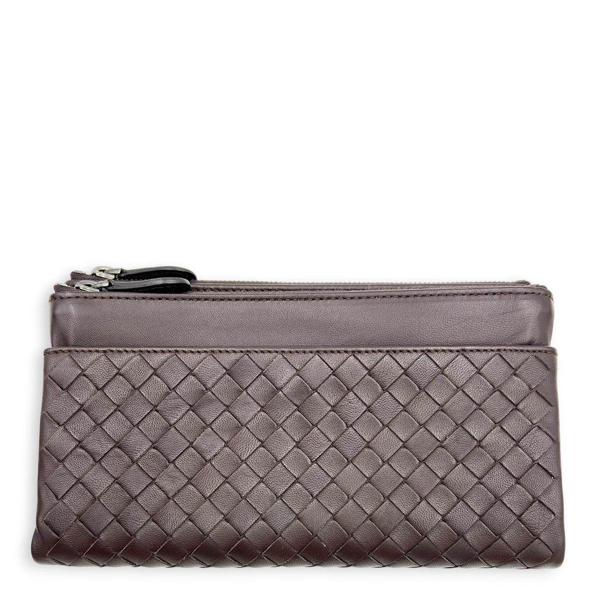 Intrecciato Card Holder Ebano in Intrecciato Leather, Gunmetal hardware