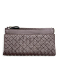 Intrecciato Card Holder Ebano in Intrecciato Leather, Gunmetal hardware