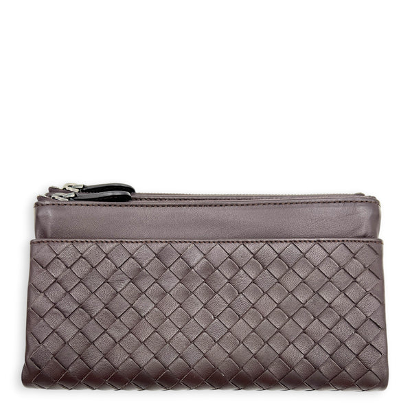 Intrecciato Card Holder Ebano in Intrecciato Leather, Gunmetal hardware