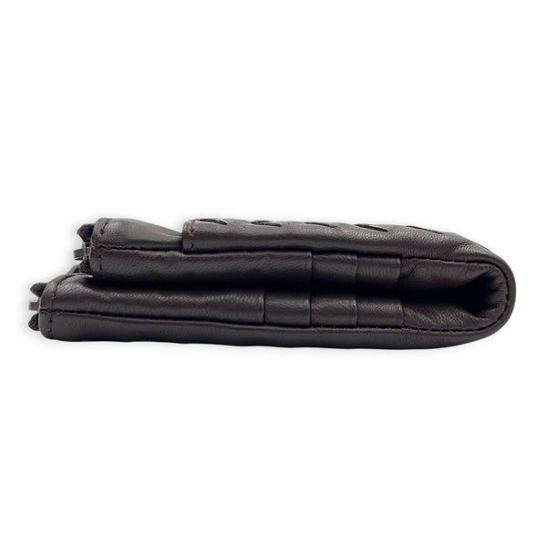 Intrecciato Card Holder Ebano in Intrecciato Leather, Gunmetal hardware