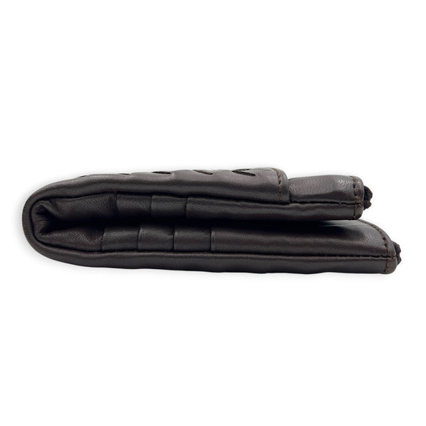 Intrecciato Card Holder Ebano in Intrecciato Leather, Gunmetal hardware
