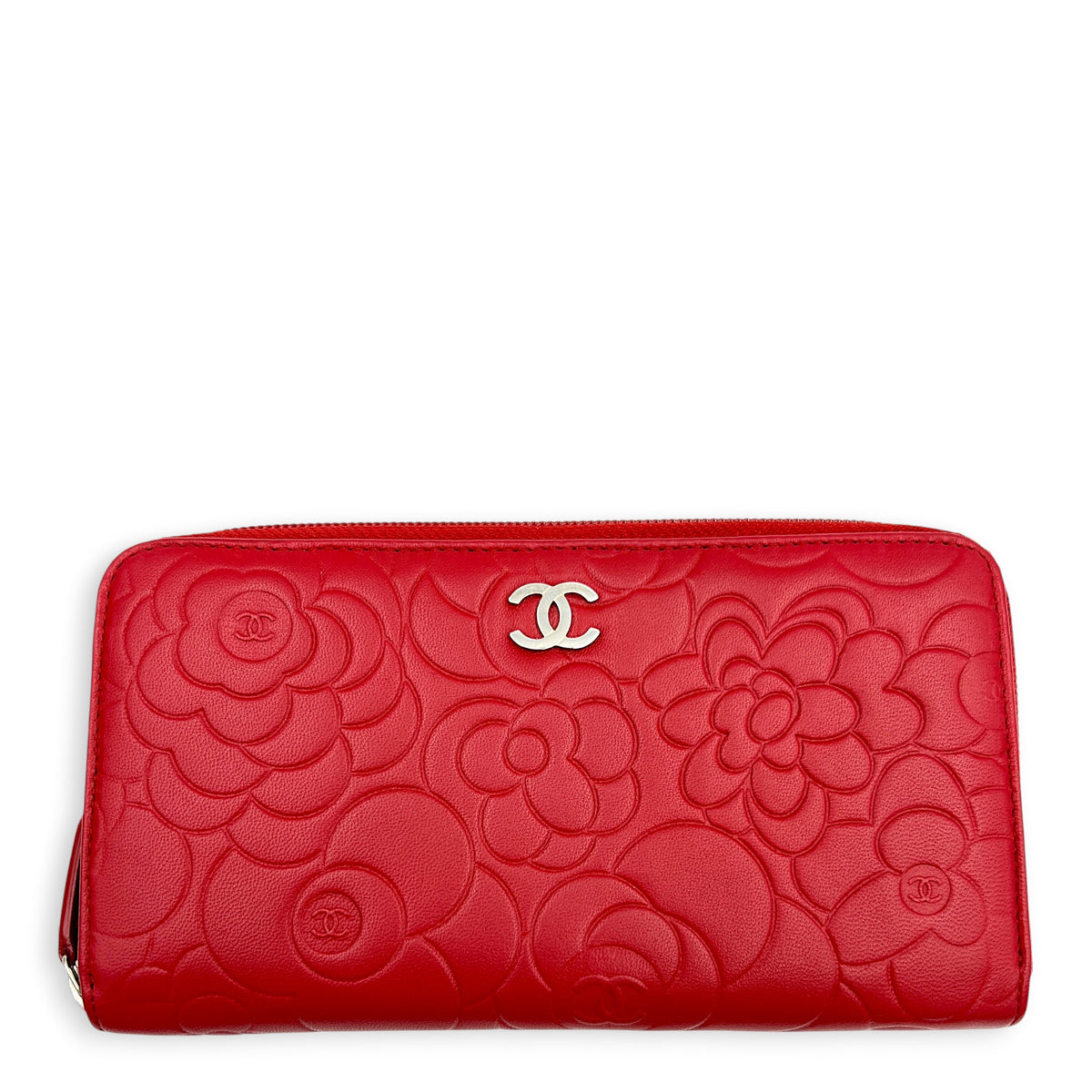 Camelia Wallet Long Red in Lambskin, Silver hardware