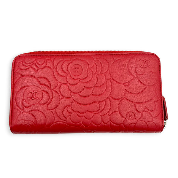 Camelia Wallet Long Red in Lambskin, Silver hardware