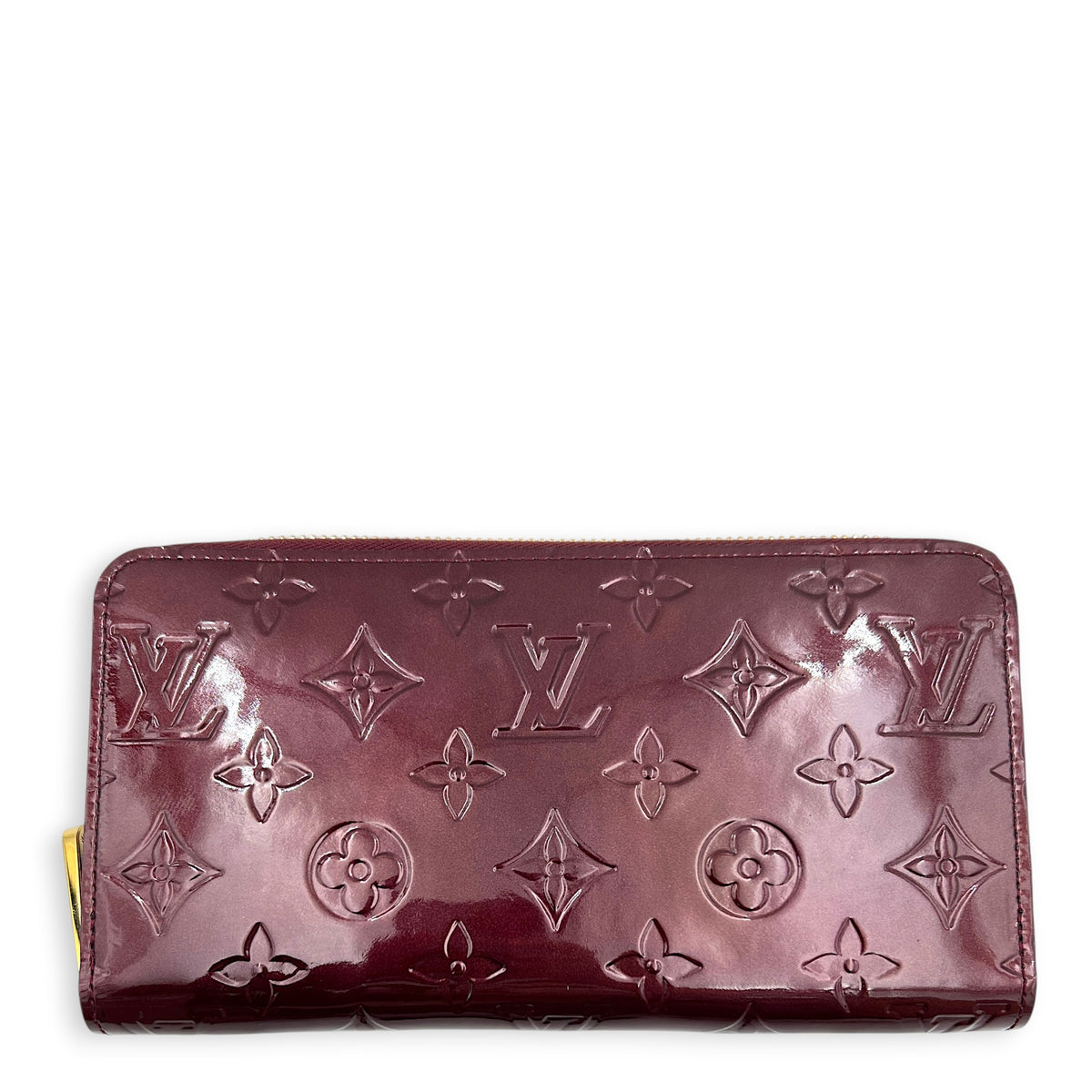 Zippy Wallet Long Amarante in Monogram Vernis Leather, Gold hardware