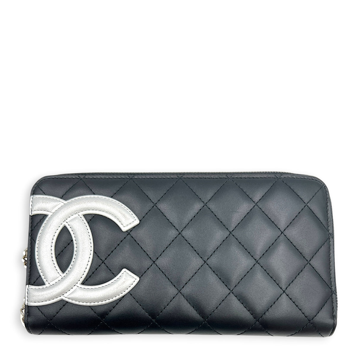Cambon Wallet Long Black in Lambskin, Silver hardware