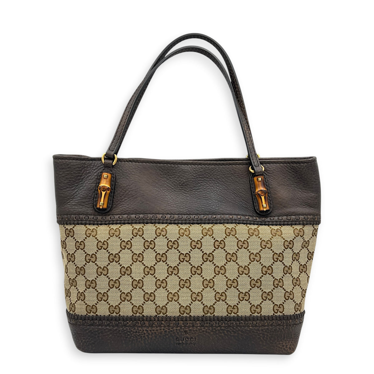 GG Bamboo Brown Top Handle Bag in Monogram Coated Canvas, Gold hardware