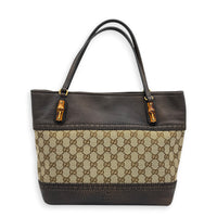 GG Bamboo Brown Top Handle Bag in Monogram Coated Canvas, Gold hardware