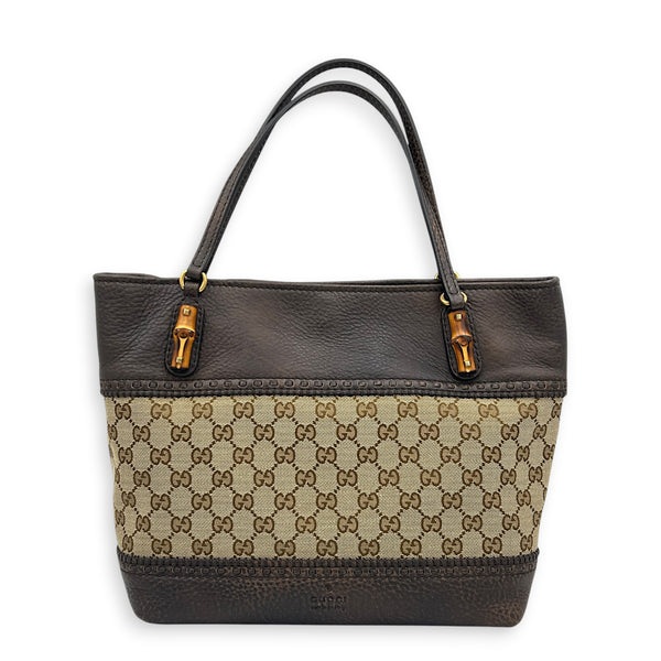 GG Bamboo Brown Top Handle Bag in Monogram Coated Canvas, Gold hardware