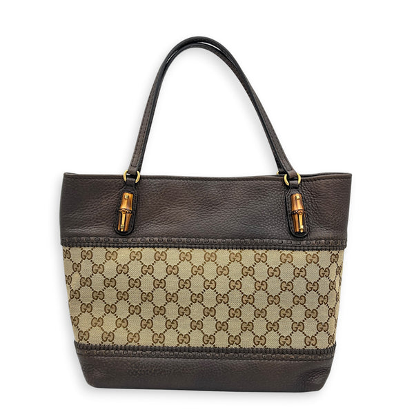 GG Bamboo Brown Top Handle Bag in Monogram Coated Canvas, Gold hardware