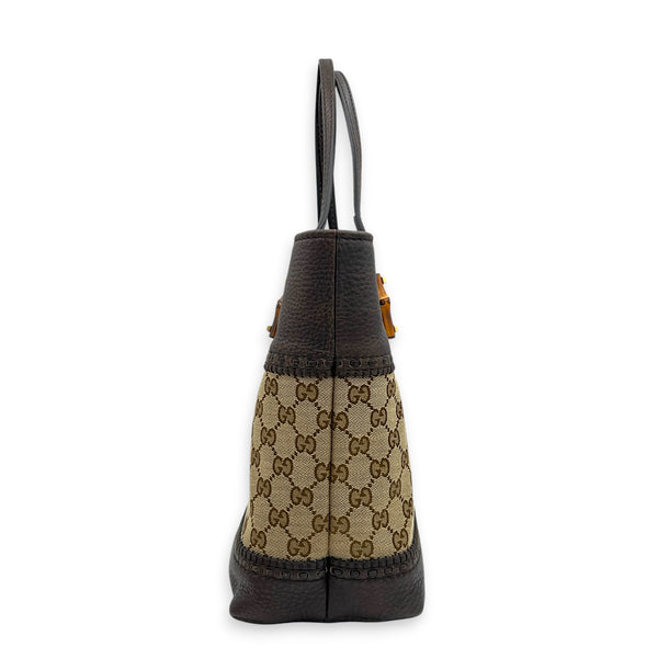 GG Bamboo Brown Top Handle Bag in Monogram Coated Canvas, Gold hardware