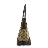 GG Bamboo Brown Top Handle Bag in Monogram Coated Canvas, Gold hardware