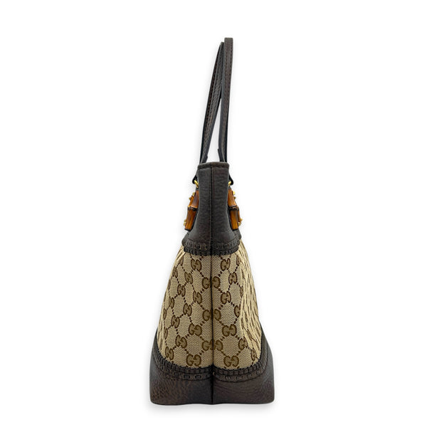 GG Bamboo Brown Top Handle Bag in Monogram Coated Canvas, Gold hardware